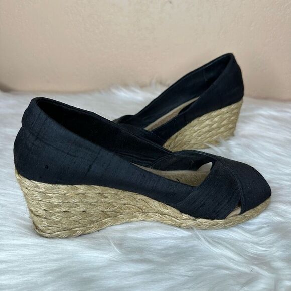 Lauren Ralph Lauren Cecilia Espadrille Black Peep Toe 2" Wedge Size 5 - Picture 10 of 10
